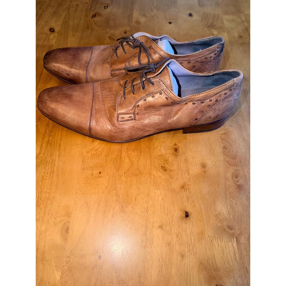 Bata Mens Italian Leather Cap Toe Oxfords Cognac Brown Dress Shoes EU 44